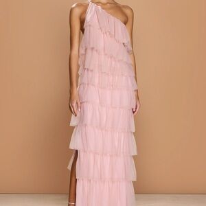 RAVENNA - Sonya Moda Chic One-Shoulder Pink Ruffle Dress